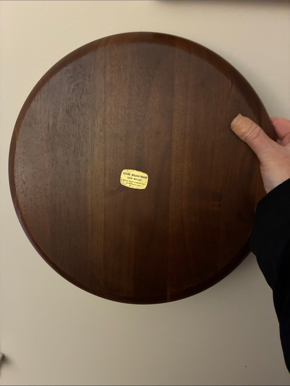 Ozark Native Wood Prod Walnutware Solid Walnut Round Wood Serving Tray w/Handles - Picture 3 of 13
